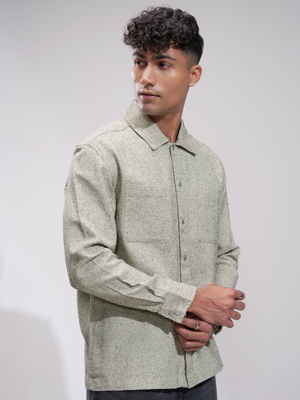 Highlander Men Cream Self Design Relaxed Fit Casual Shirt - Cream - Image 6