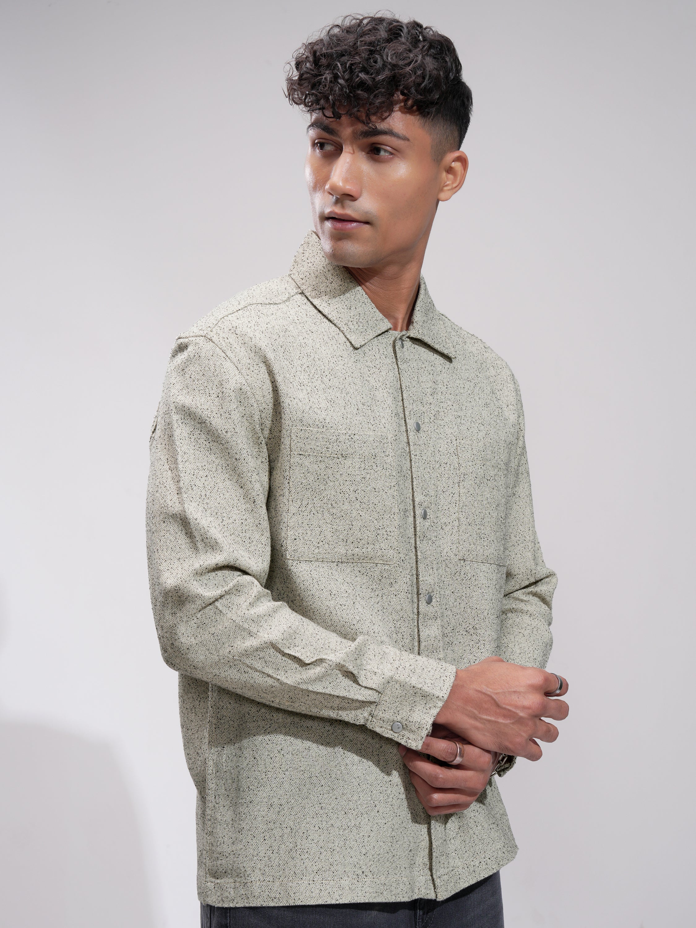 Highlander Men Cream Self Design Relaxed Fit Casual Shirt - Cream - Image 6