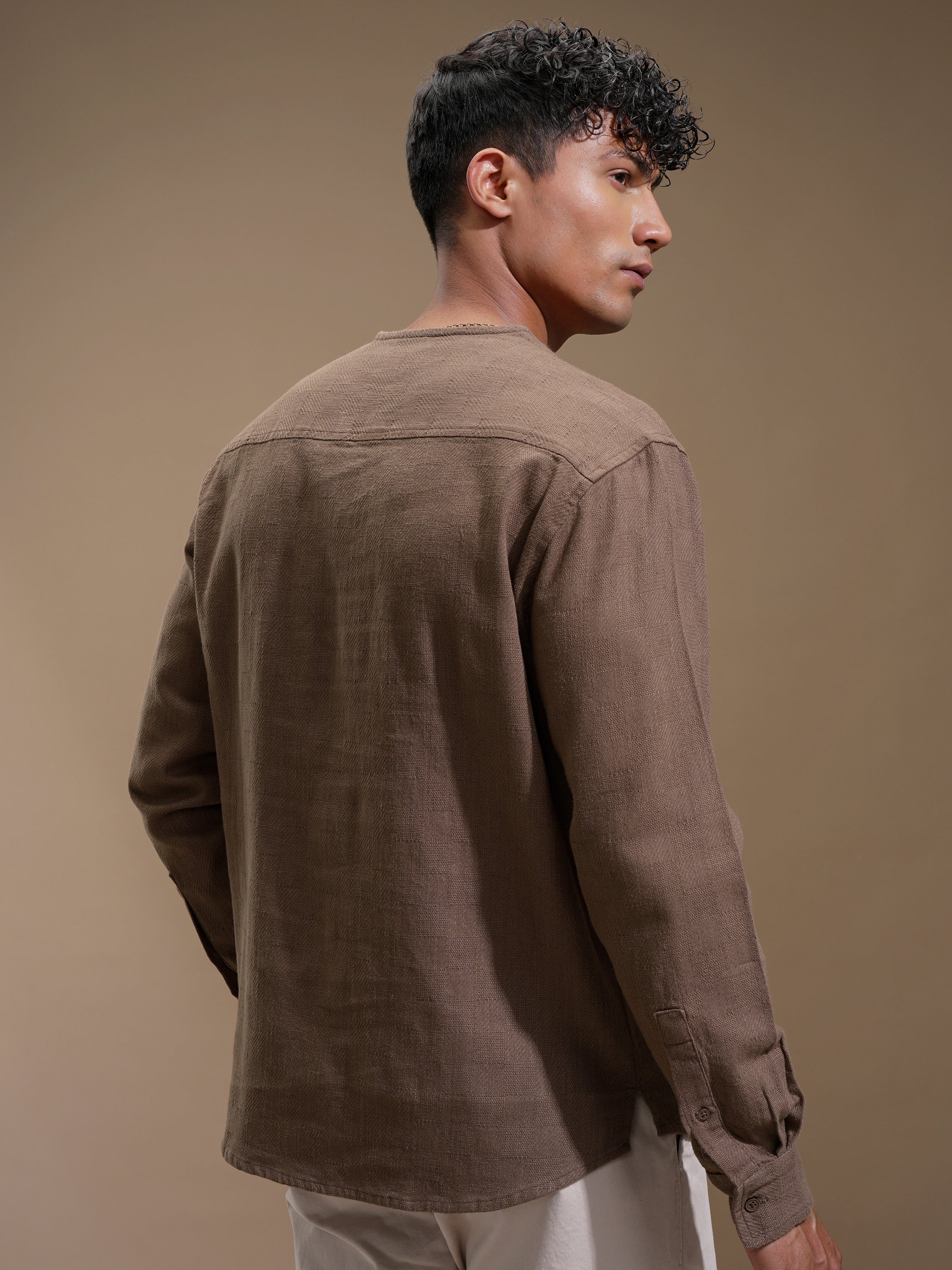 Highlander Men Brown Checked Relaxed Fit Casual Shirt - Brown - Image 3