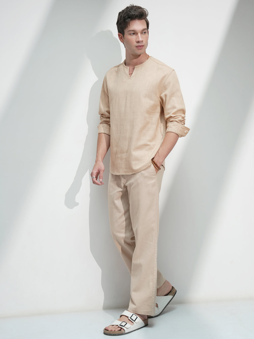 Highlander Men Beige Textured Relaxed Fit Casual Shirt - Beige - Image 2