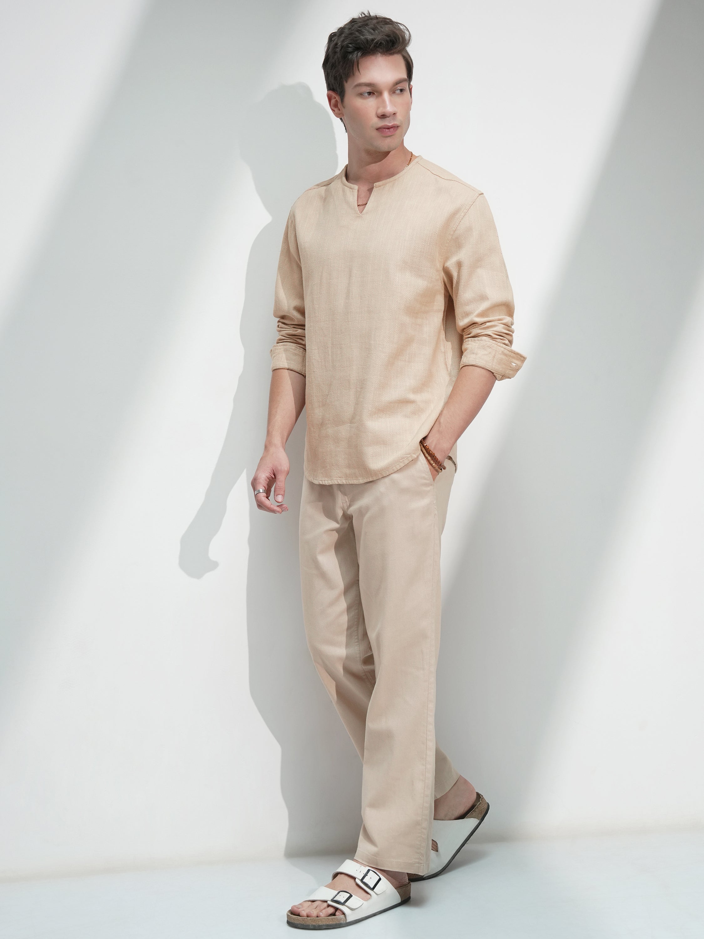 Highlander Men Beige Textured Relaxed Fit Casual Shirt - Beige - Image 2