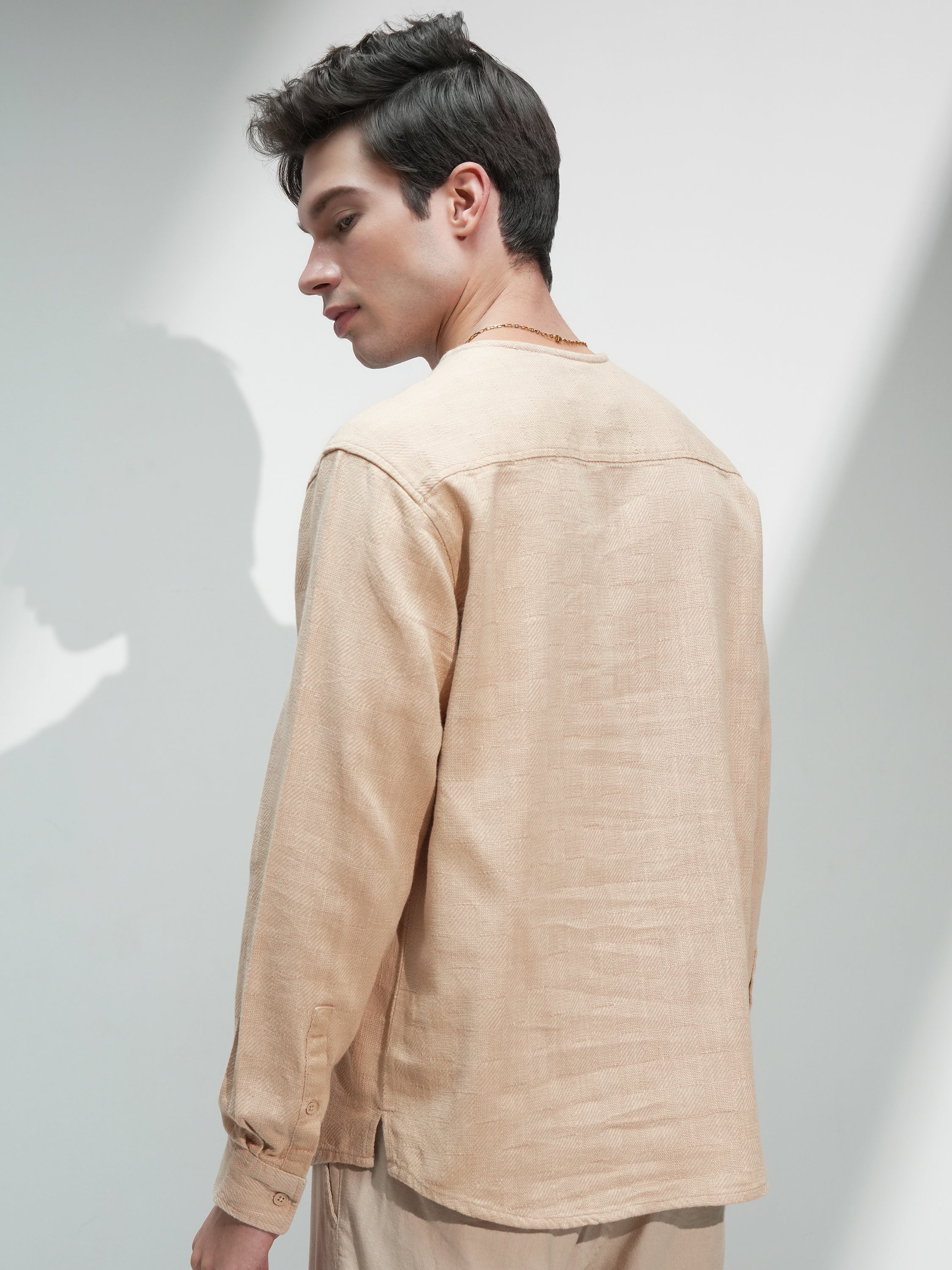 Highlander Men Beige Textured Relaxed Fit Casual Shirt - Beige - Image 3