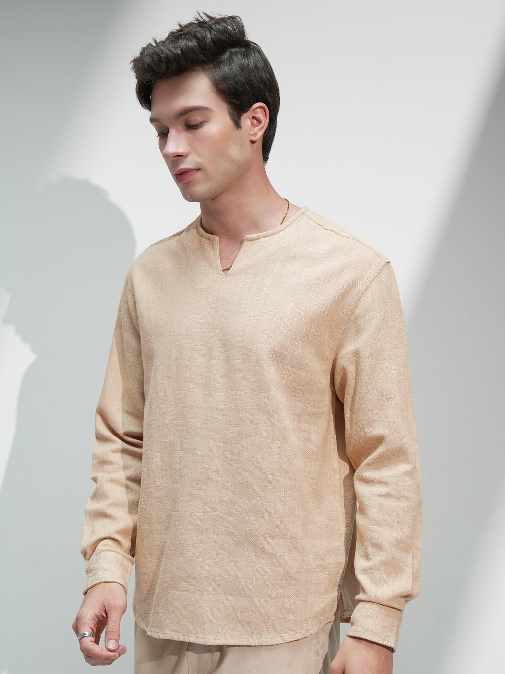 Highlander Men Beige Textured Relaxed Fit Casual Shirt - Beige - Image 4