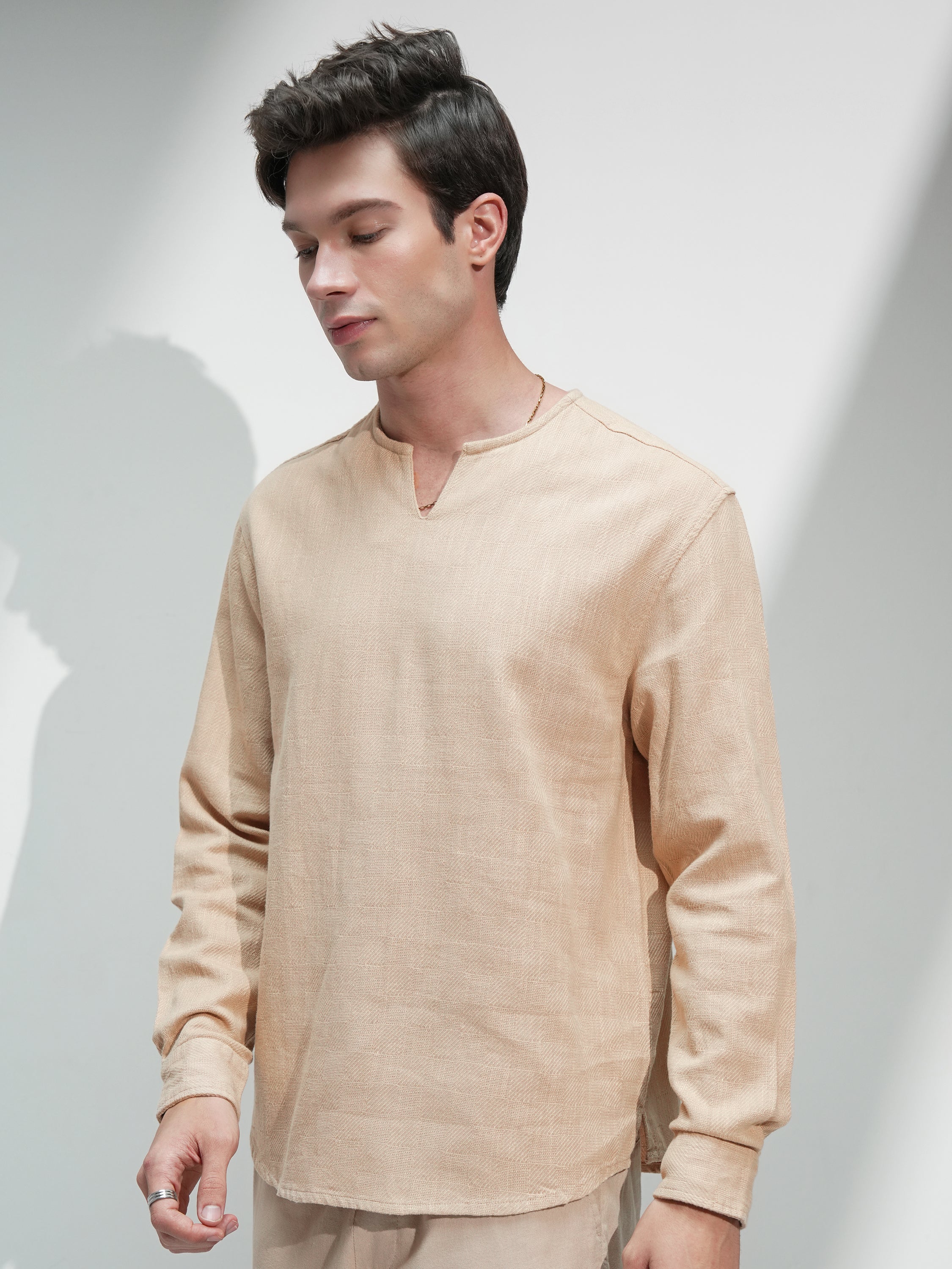 Highlander Men Beige Textured Relaxed Fit Casual Shirt - Beige - Image 4