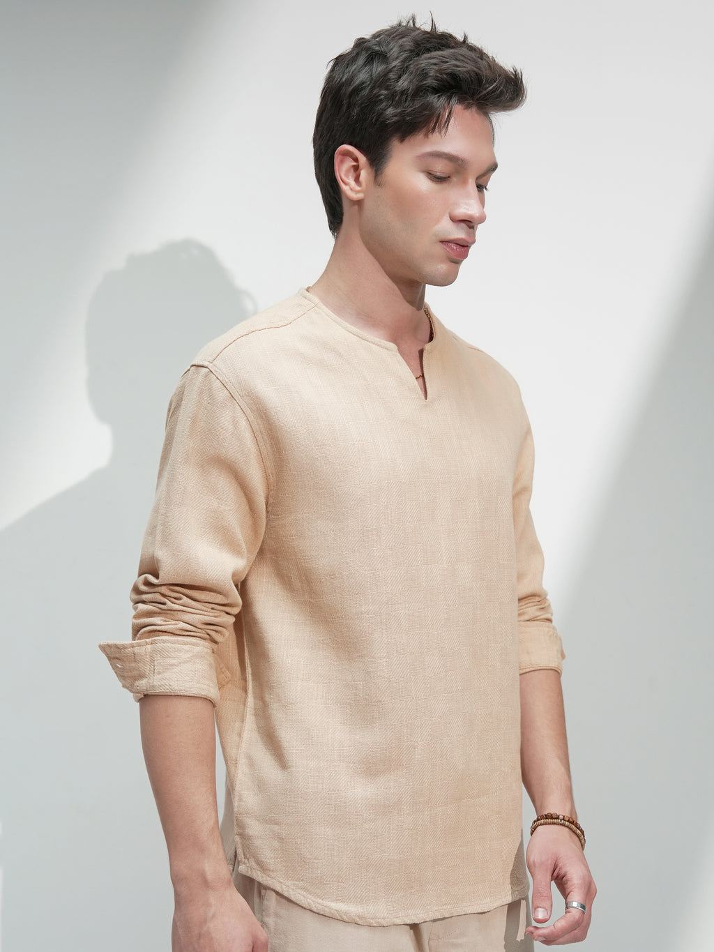 Highlander Men Beige Textured Relaxed Fit Casual Shirt - Beige - Image 6