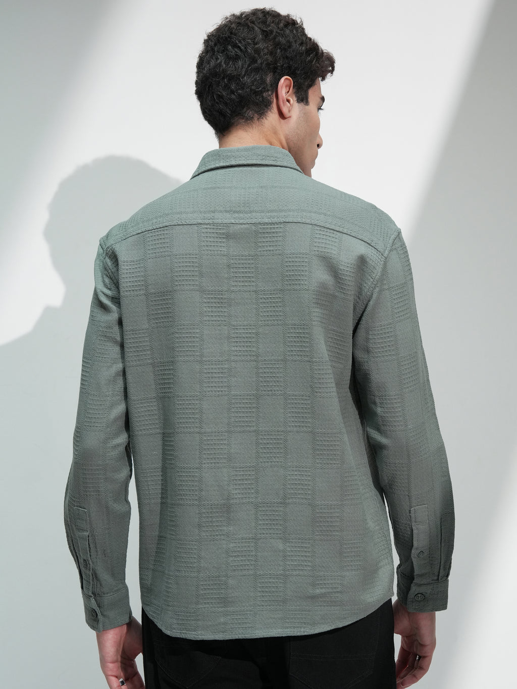 Highlander Men Olive Self Design Relaxed Fit Casual Shirt - Olive - Image 3