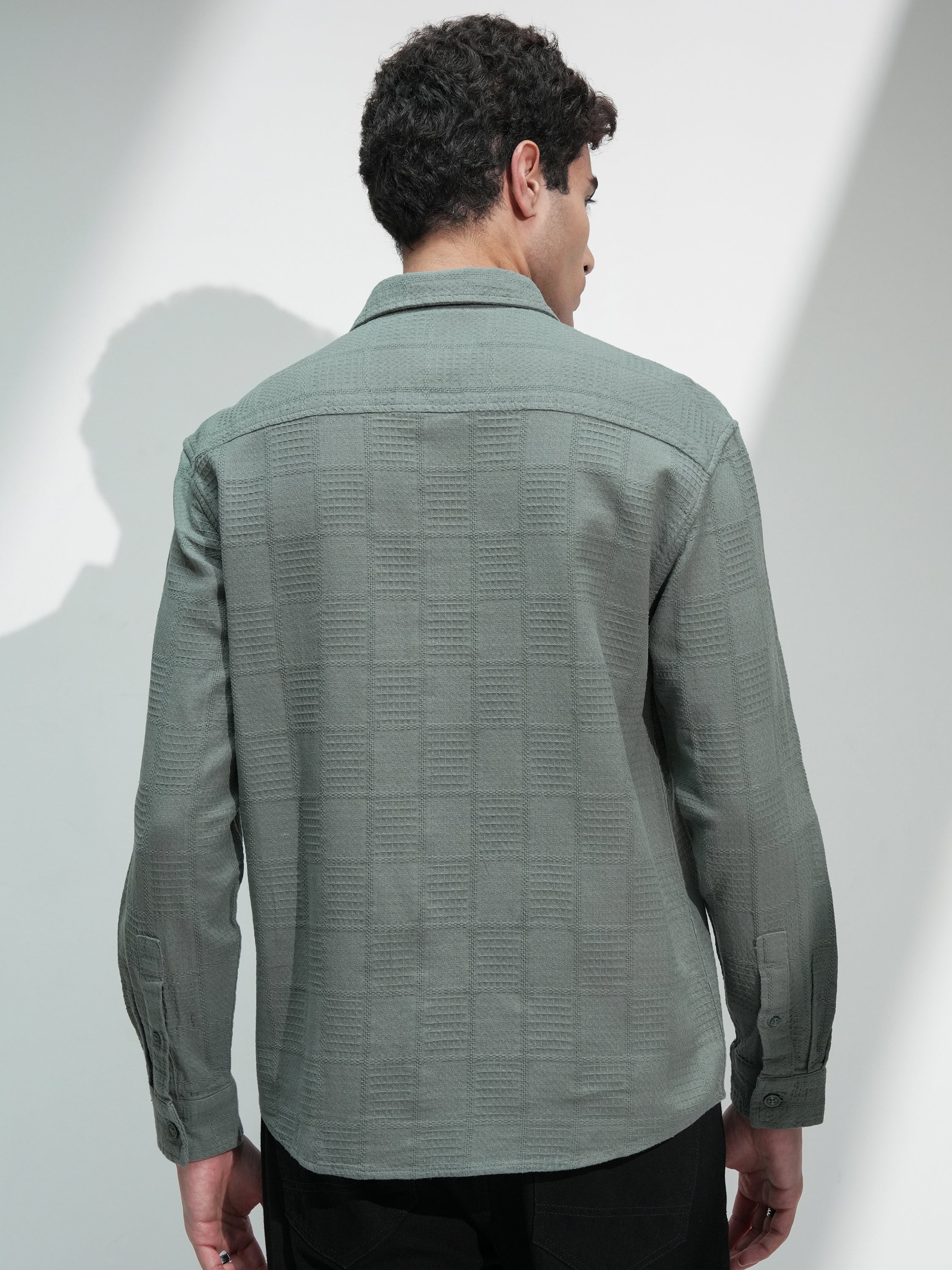 Highlander Men Olive Self Design Relaxed Fit Casual Shirt - Olive - Image 3