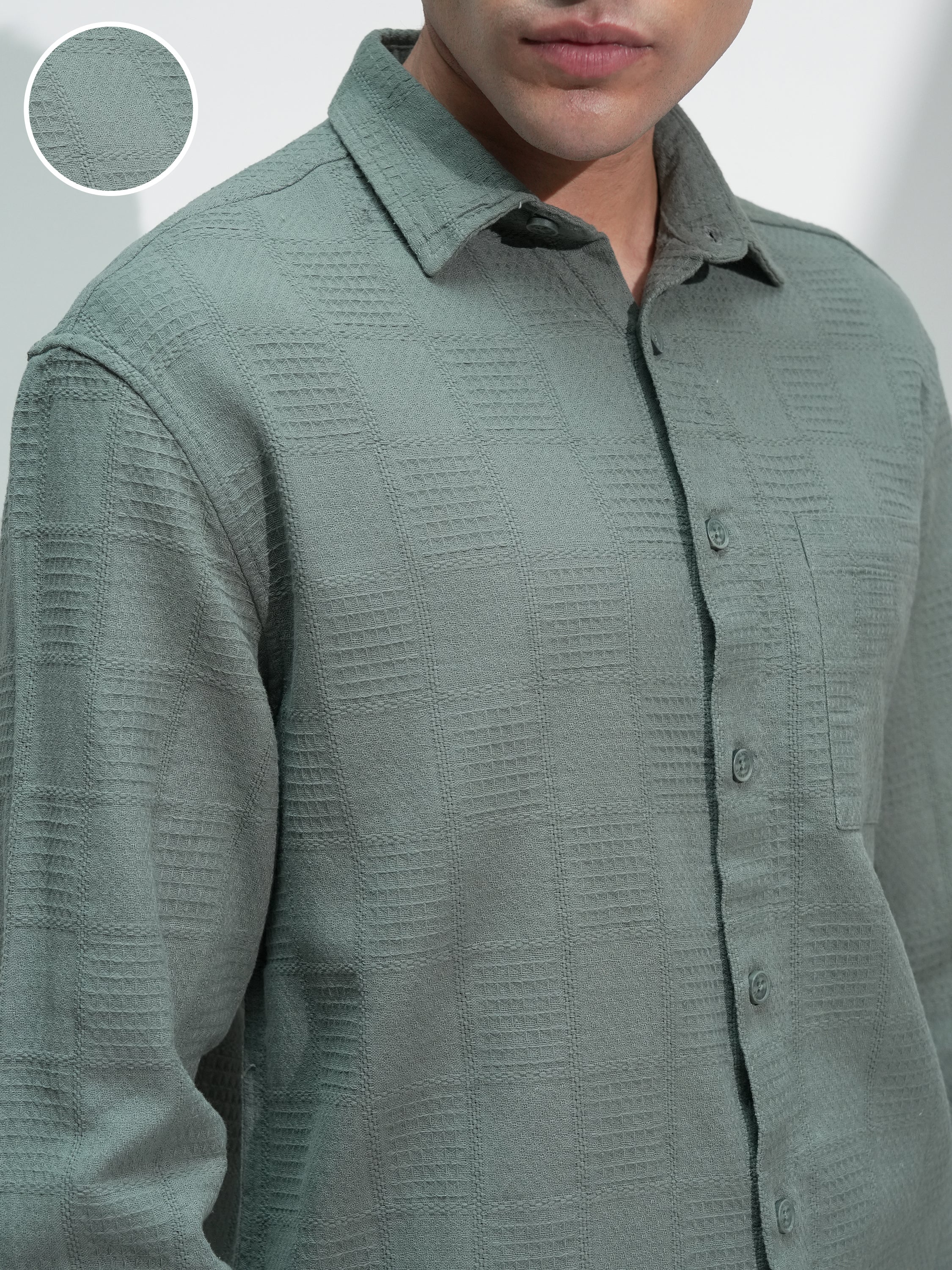 Highlander Men Olive Self Design Relaxed Fit Casual Shirt - Olive - Image 5