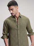 Highlander Men Olive Self Design Relaxed Fit Casual Shirt - Olive - Image 1