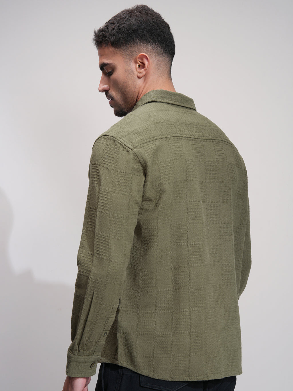 Highlander Men Olive Self Design Relaxed Fit Casual Shirt - Olive - Image 3