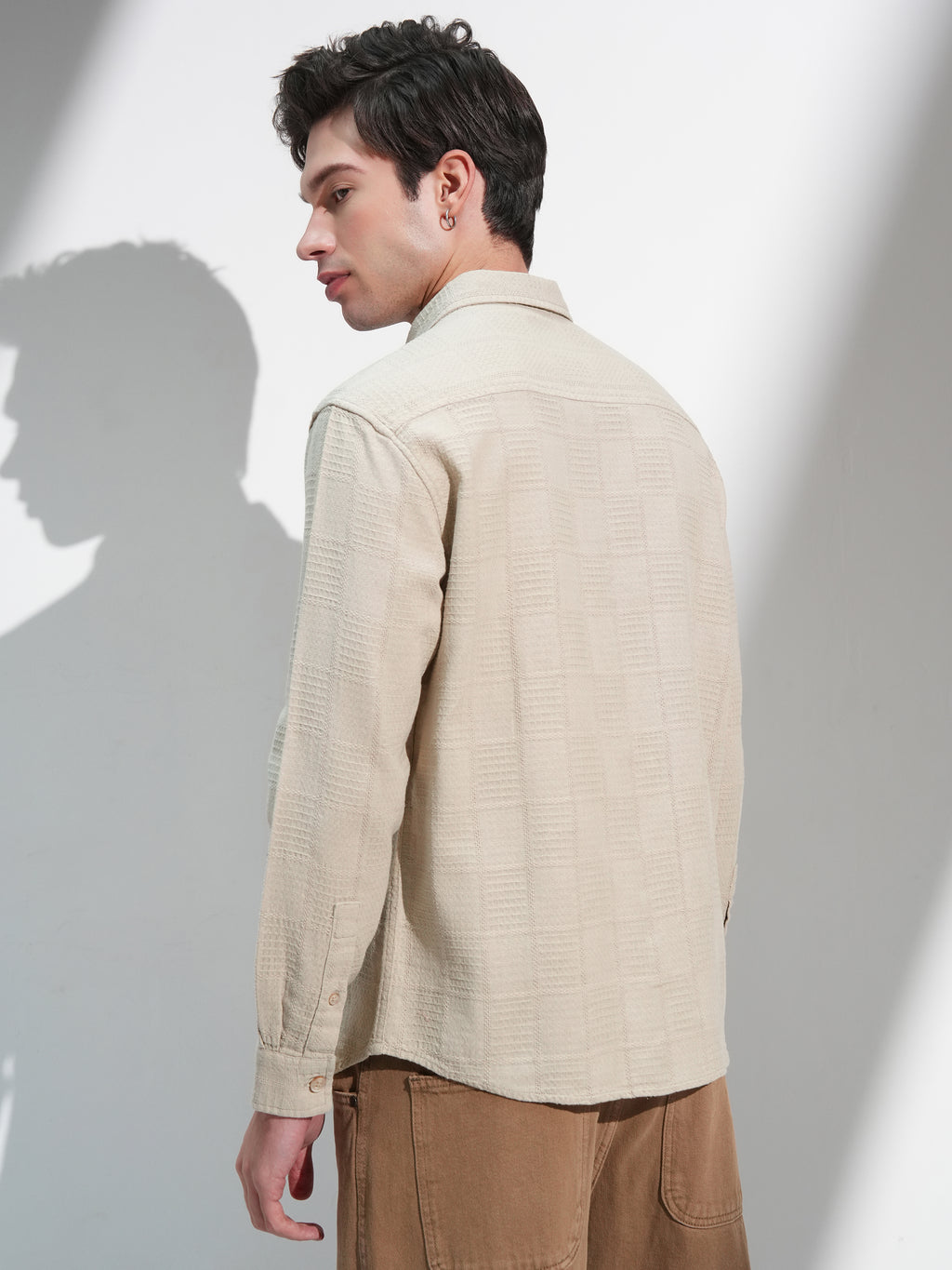Highlander Men Beige Self Design Relaxed Fit Casual Shirt - Beige - Image 3