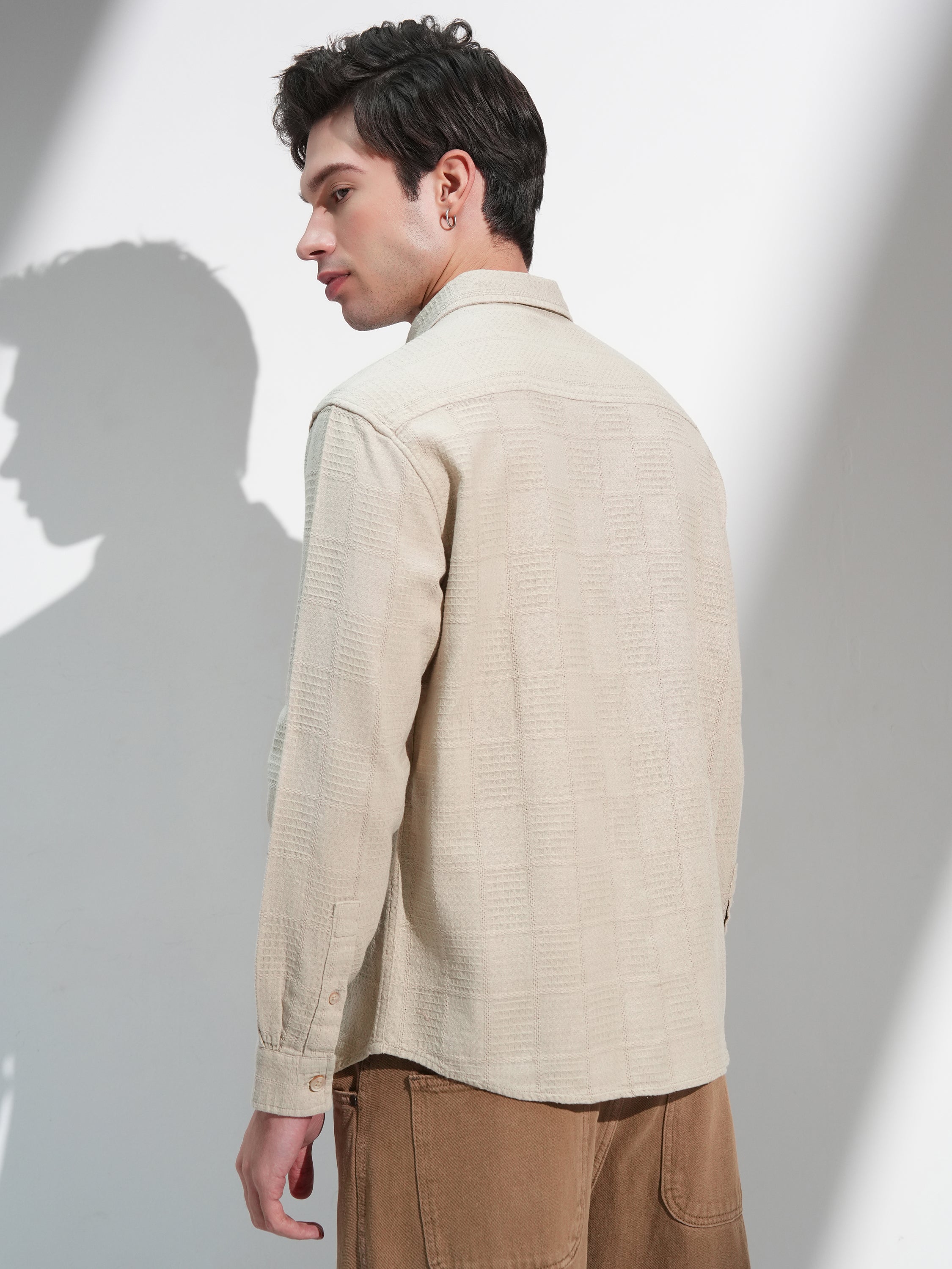 Highlander Men Beige Self Design Relaxed Fit Casual Shirt - Beige - Image 3