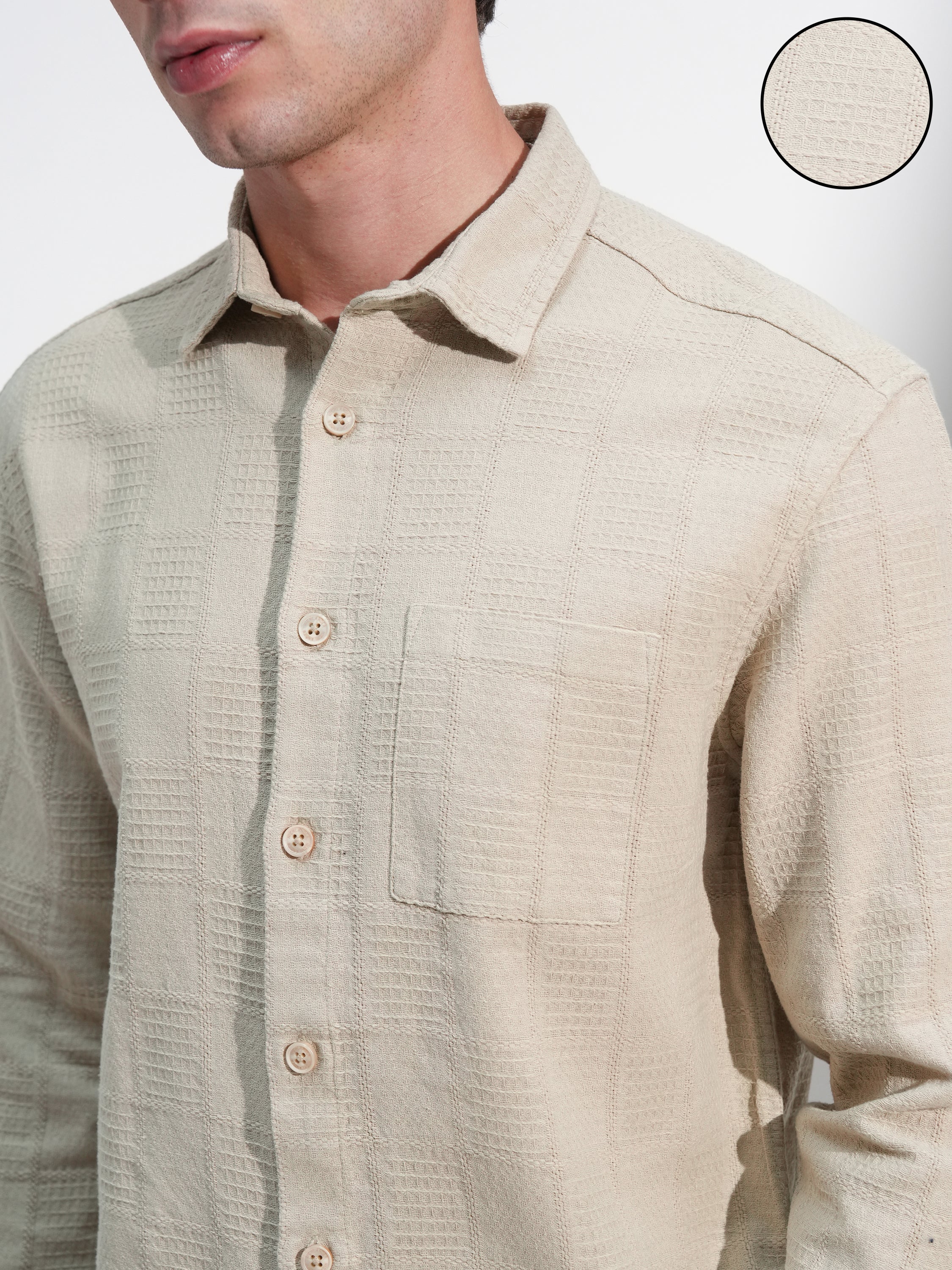 Highlander Men Beige Self Design Relaxed Fit Casual Shirt - Beige - Image 5