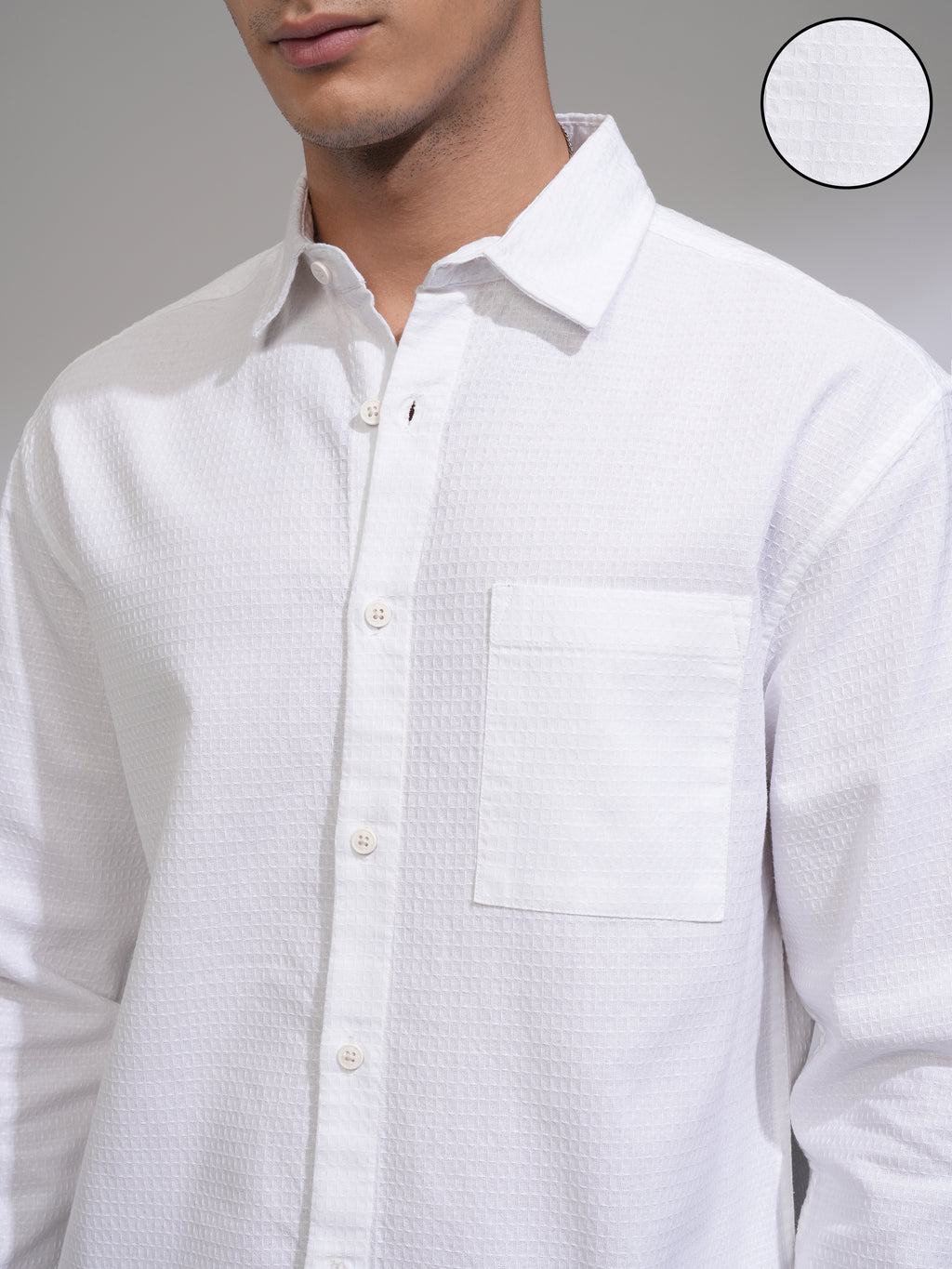 Highlander Men Black Textured Relaxed Fit Casual Shirt - White - Image 5