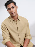 Highlander Men Beige Self Design Relaxed Fit Casual Shirt - Beige - Image 1