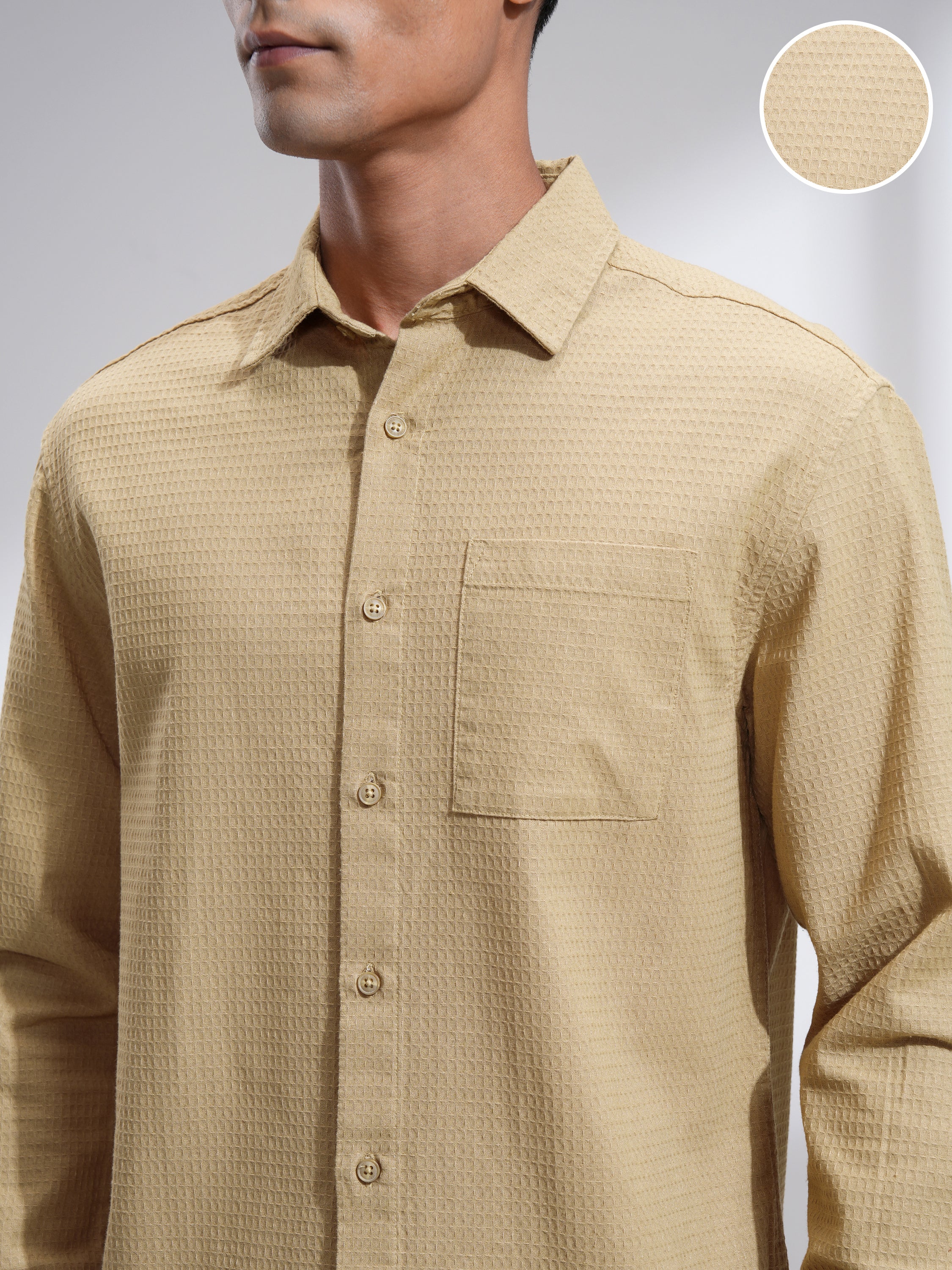 Highlander Men Beige Self Design Relaxed Fit Casual Shirt - Beige - Image 5