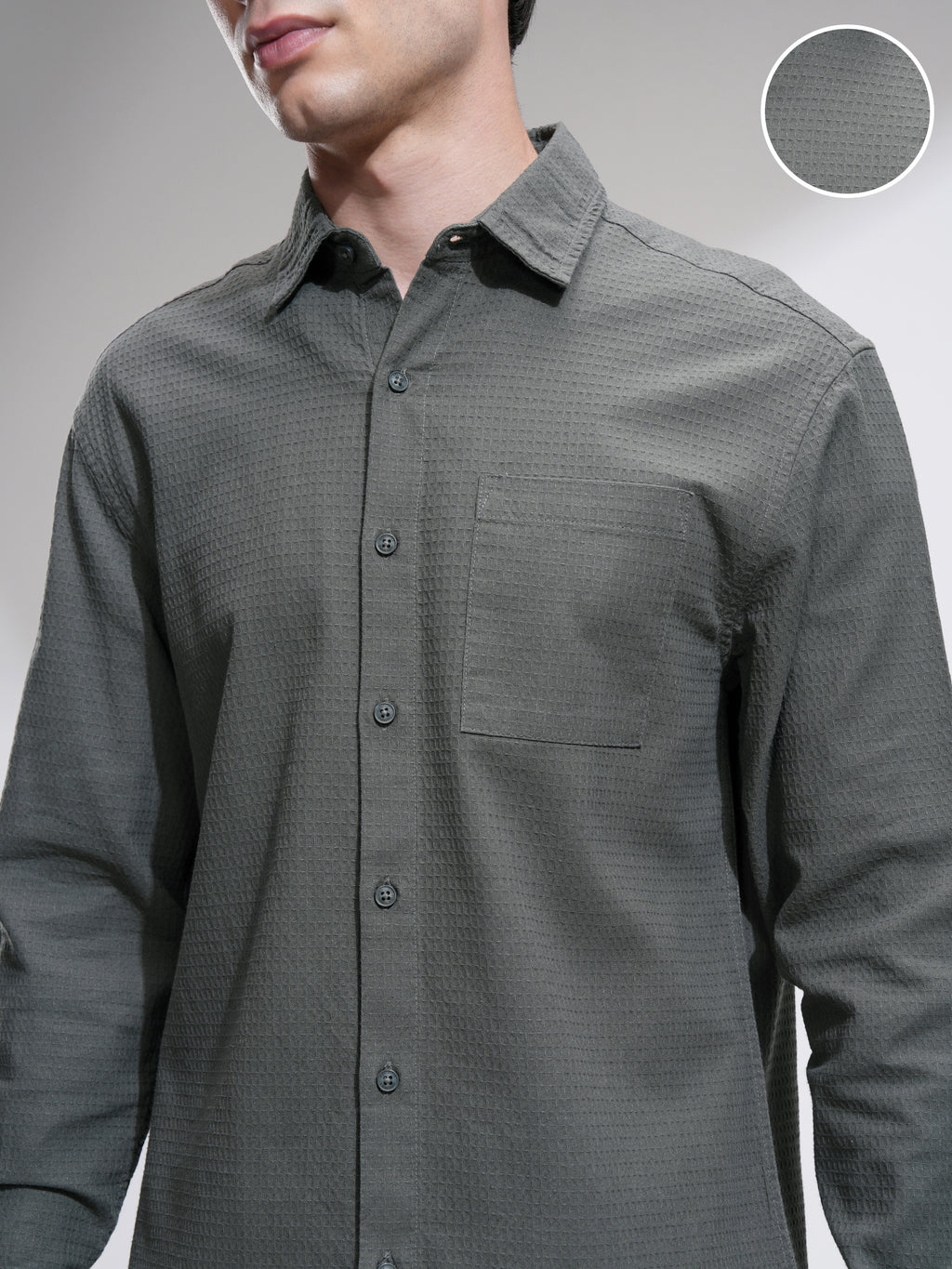 Highlander Men Olive Textured Relaxed Fit Casual Shirt - Olive - Image 5