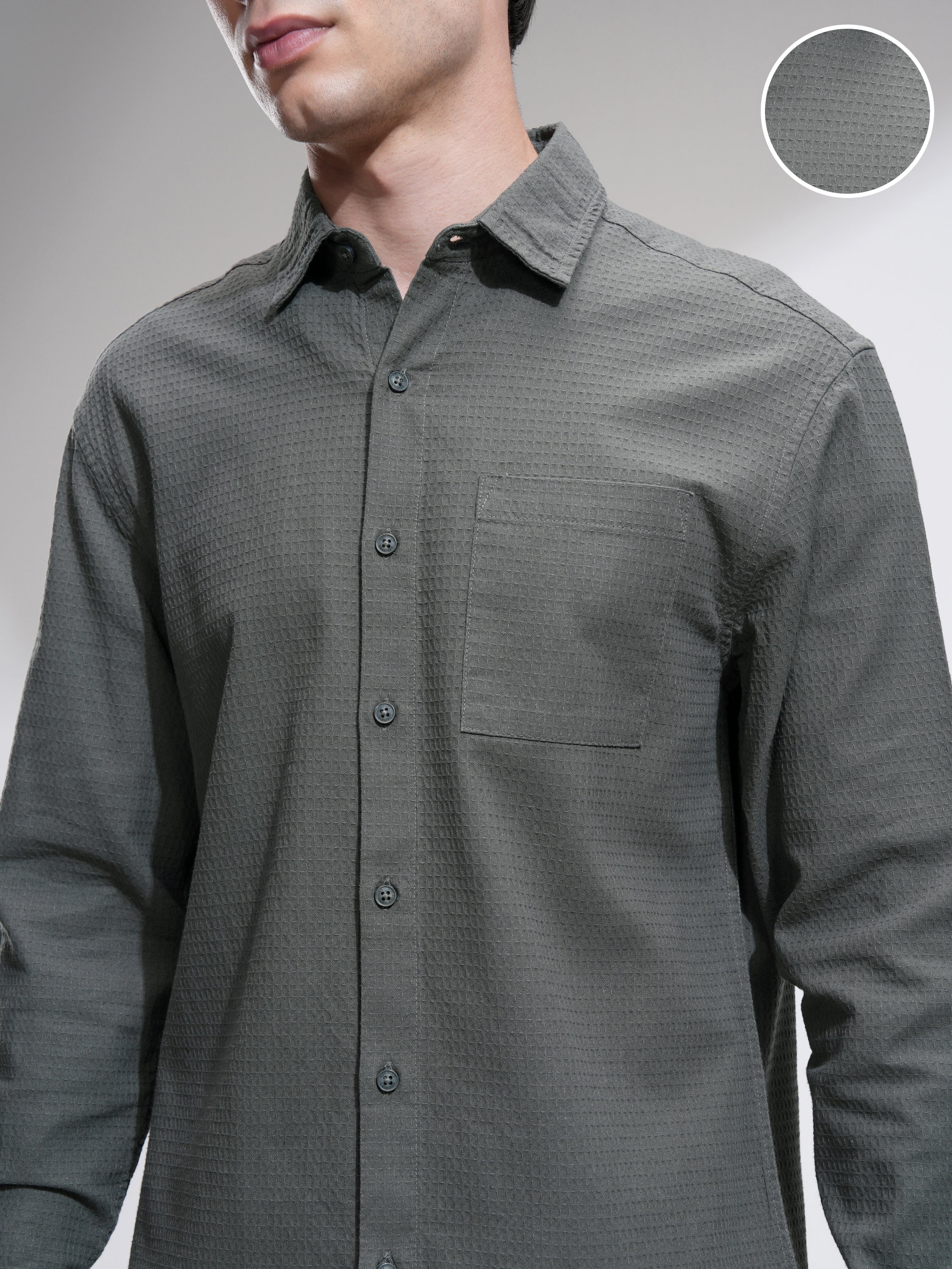Highlander Men Olive Textured Relaxed Fit Casual Shirt - Olive - Image 5