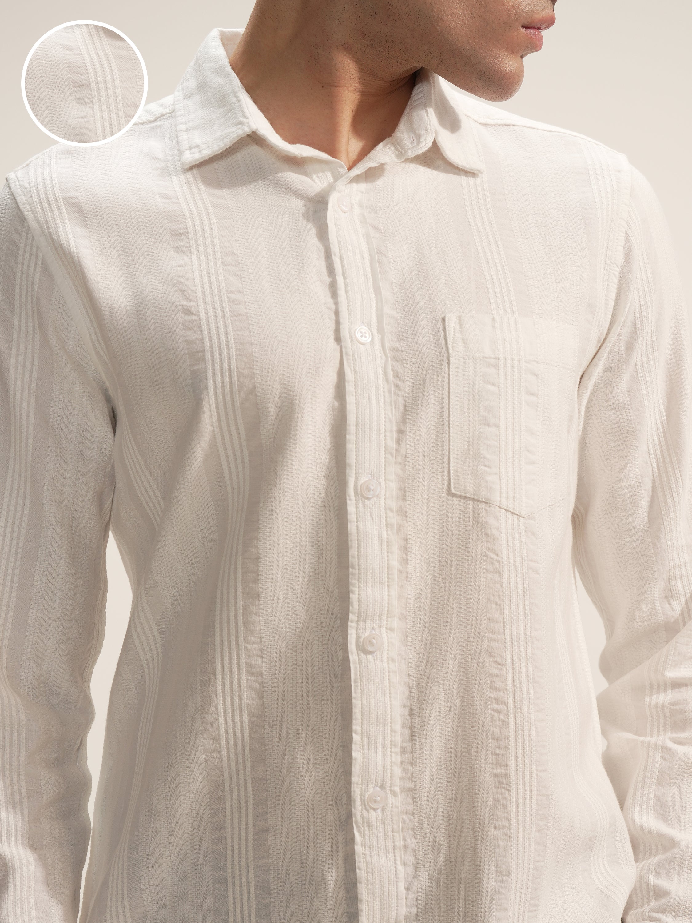 Highlander Men White Self Design Slim Fit Casual Shirt - White - Image 5