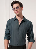 Highlander Men Teal Striped Slim Fit Casual Shirt - Teal - Image 1
