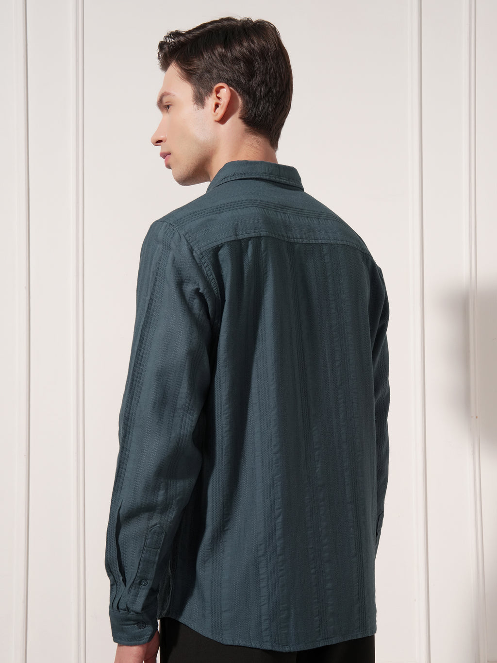 Highlander Men Teal Striped Slim Fit Casual Shirt - Teal - Image 3