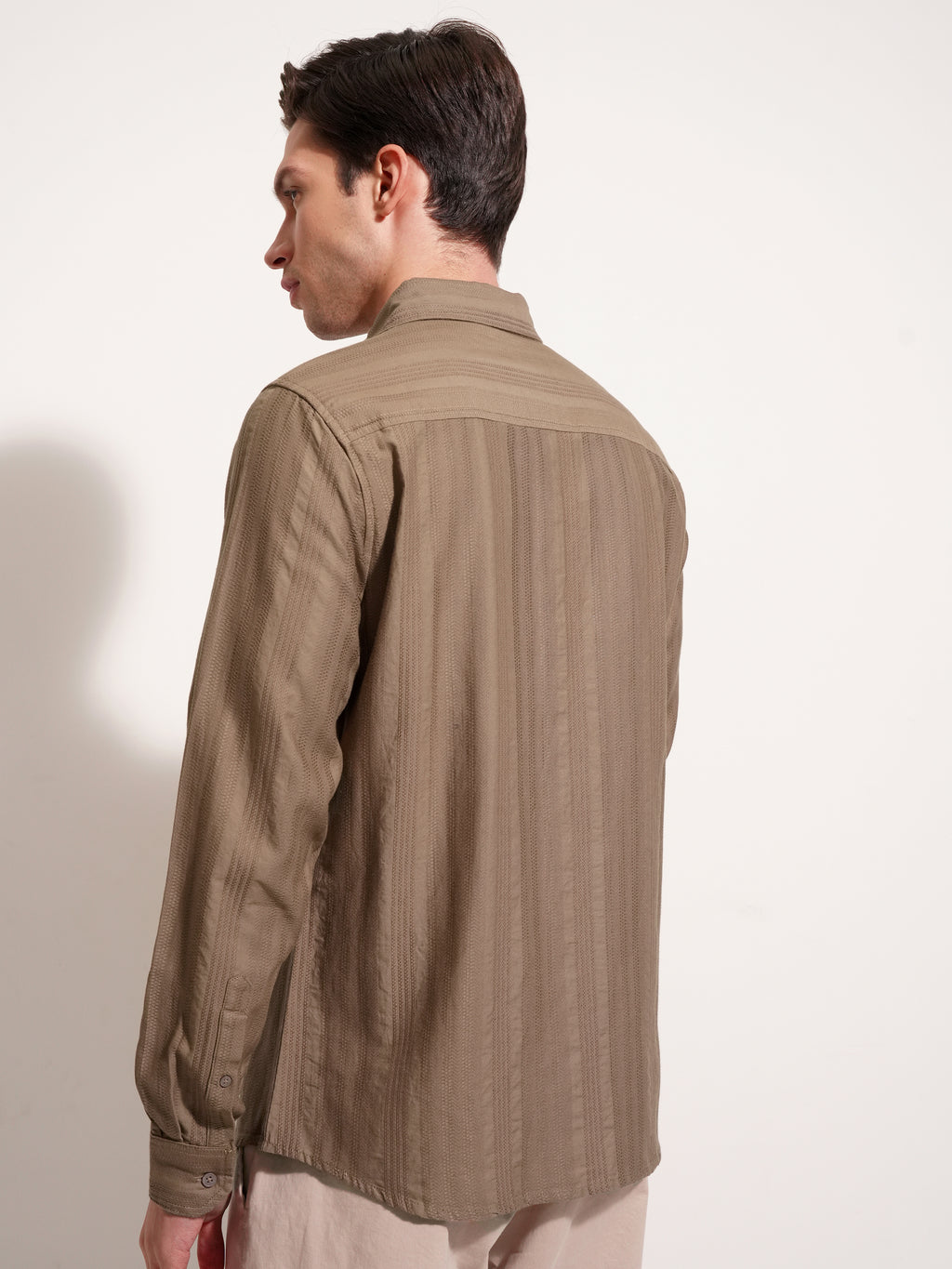 Highlander Men Beige Self Design Slim Fit Casual Shirt - Beige - Image 3