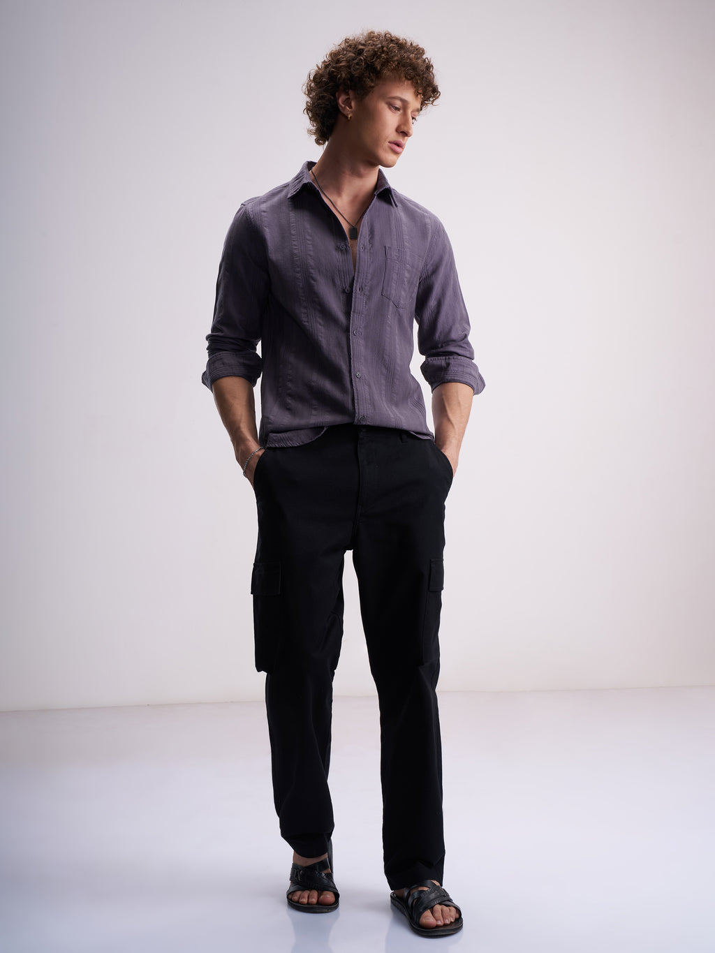 Highlander Men Purple Self Design Slim Fit Casual Shirt - Purple - Image 2