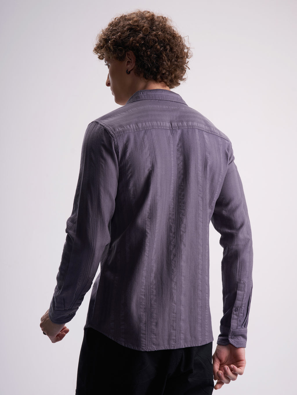 Highlander Men Purple Self Design Slim Fit Casual Shirt - Purple - Image 3