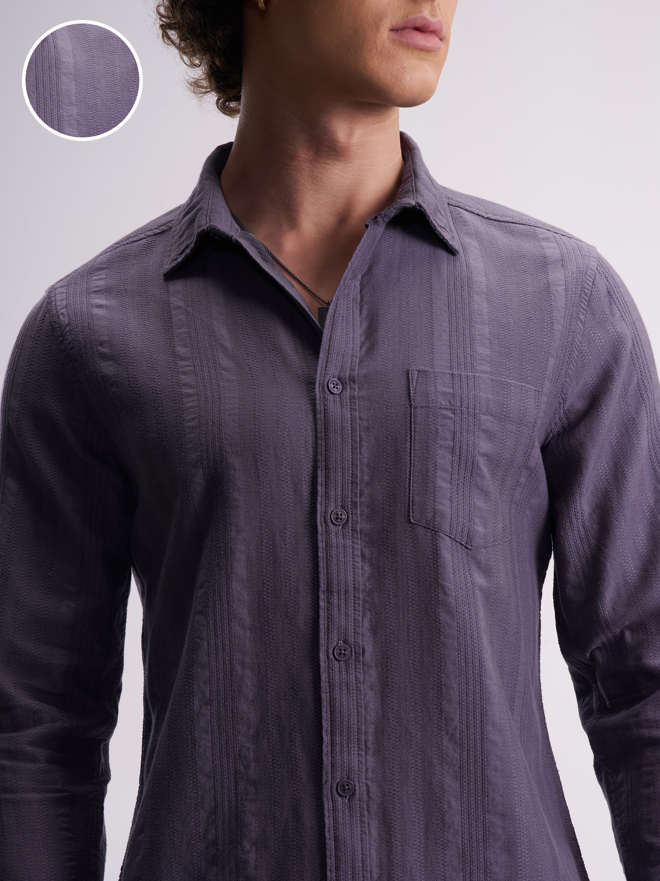 Highlander Men Purple Self Design Slim Fit Casual Shirt - Purple - Image 5