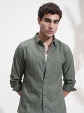Highlander Men Olive Self Design Slim Fit Casual Shirt - Olive - Image 1