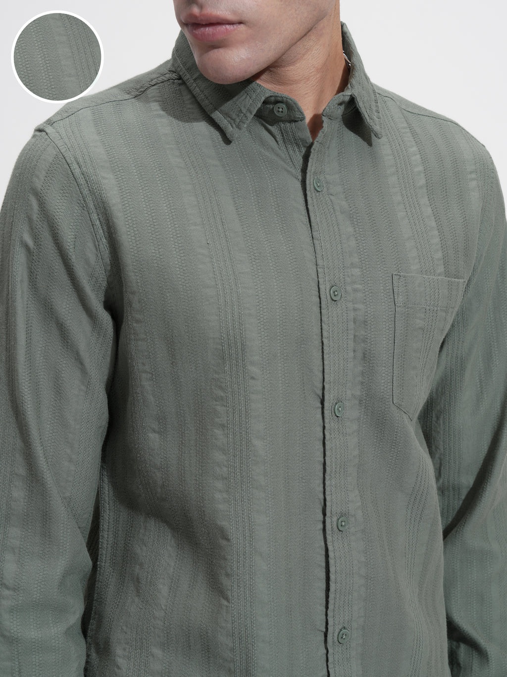 Highlander Men Olive Self Design Slim Fit Casual Shirt - Olive - Image 5