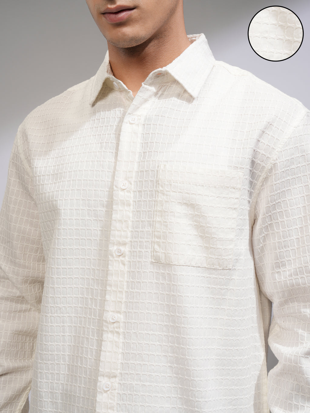 Highlander Men White Self Design Relaxed Fit Casual Shirt - White - Image 5