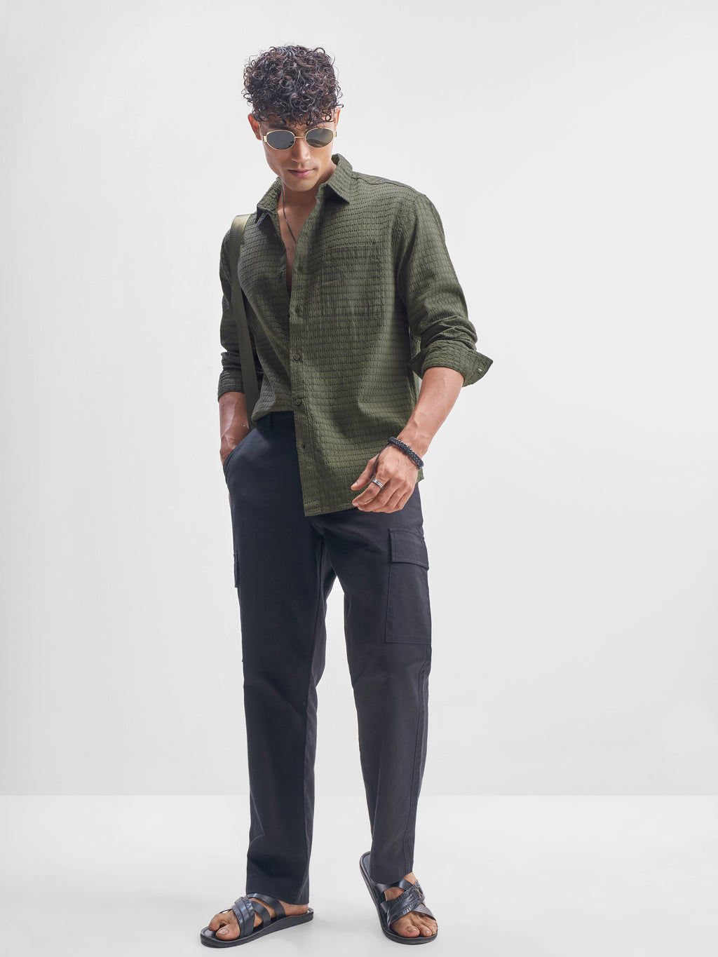 Highlander Men Green Self Design Relaxed Fit Casual Shirt - Green - Image 2