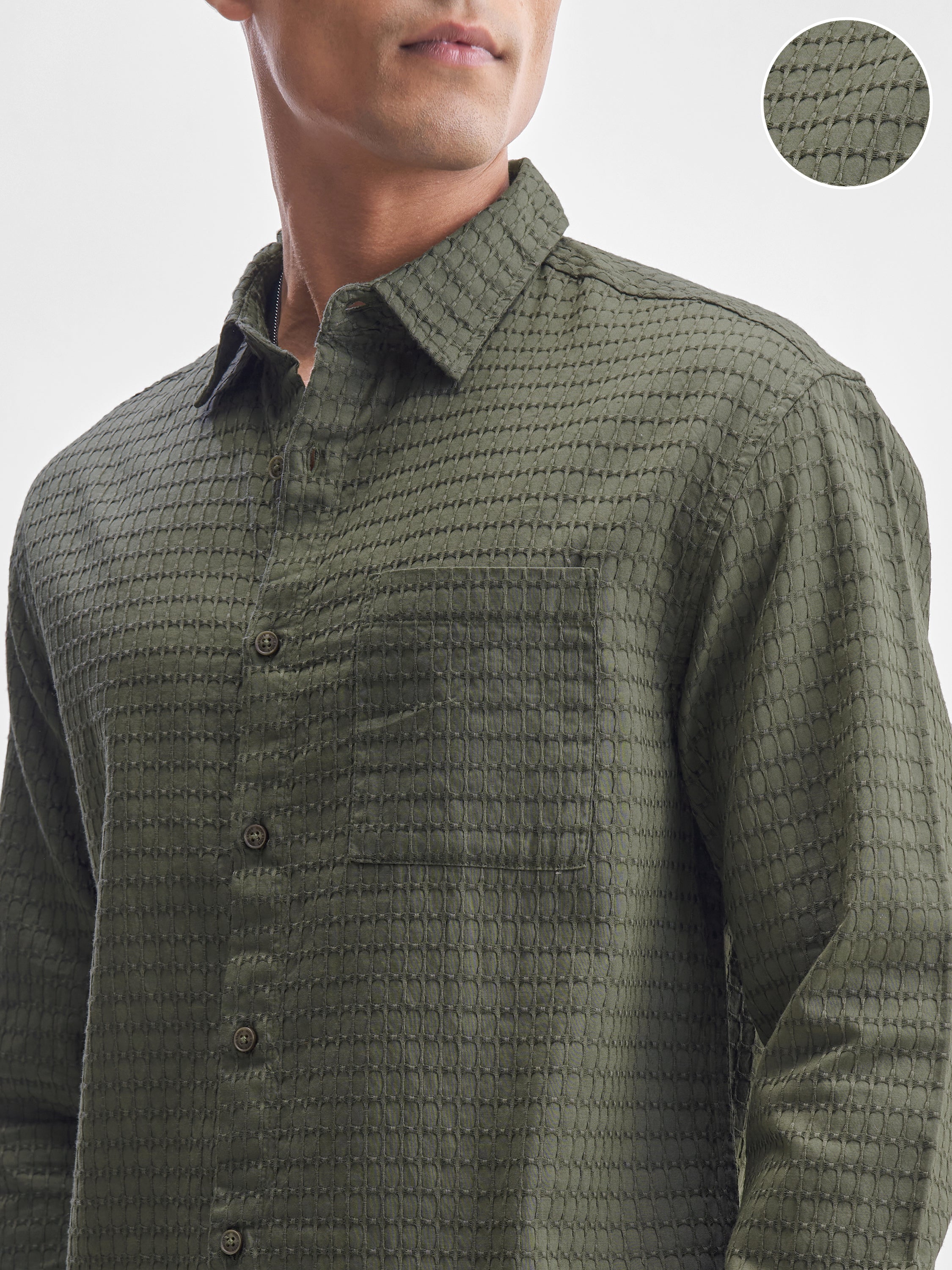 Highlander Men Green Self Design Relaxed Fit Casual Shirt - Green - Image 5