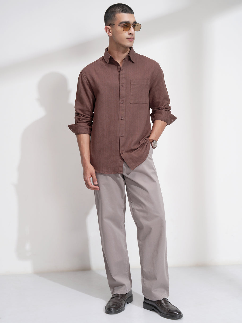 Highlander Men Brown Striped Relaxed Fit Casual Shirt - Brown - Image 2
