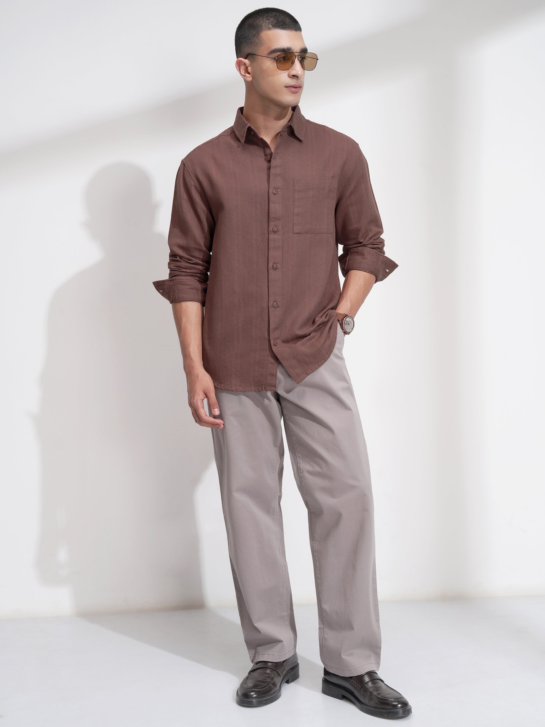 Highlander Men Brown Striped Relaxed Fit Casual Shirt - Brown - Image 2