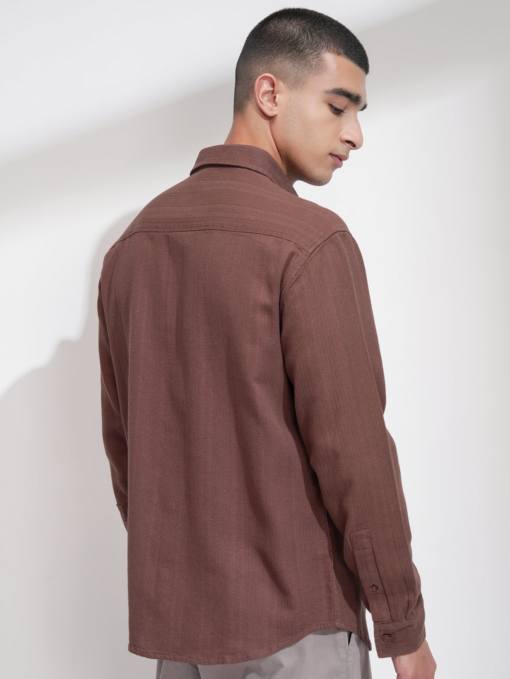 Highlander Men Brown Striped Relaxed Fit Casual Shirt - Brown - Image 3