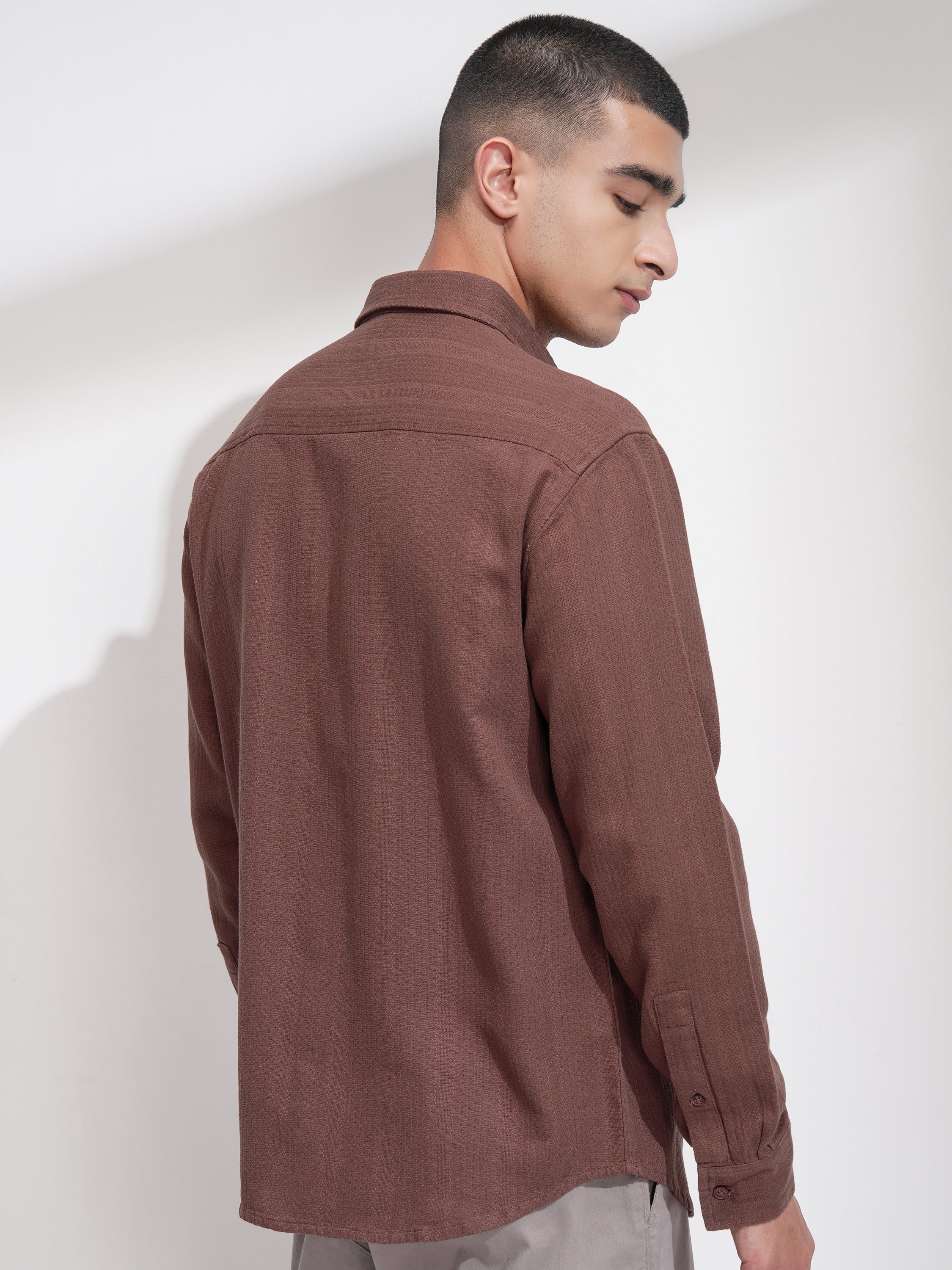 Highlander Men Brown Striped Relaxed Fit Casual Shirt - Brown - Image 3