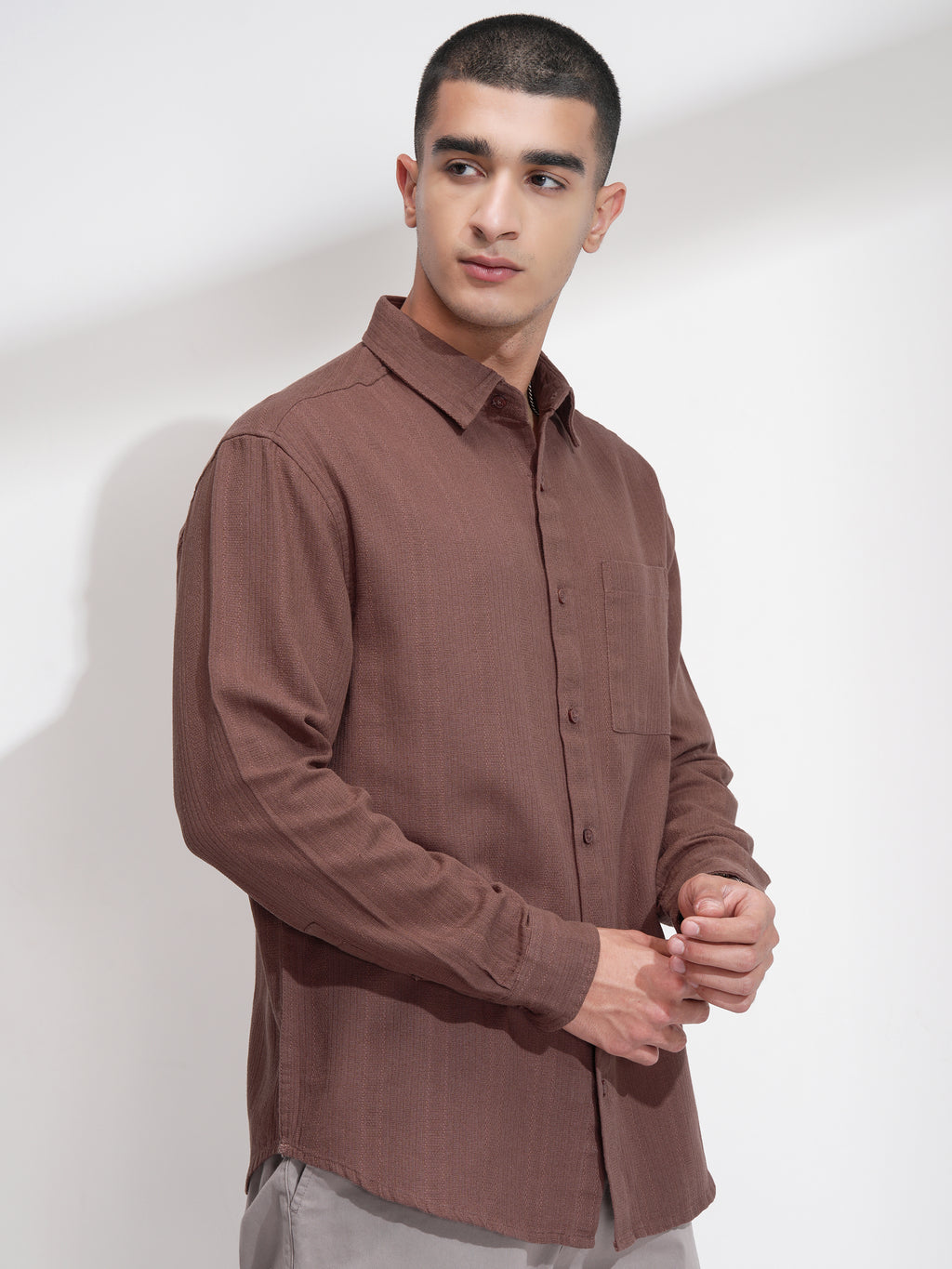 Highlander Men Brown Striped Relaxed Fit Casual Shirt - Brown - Image 6