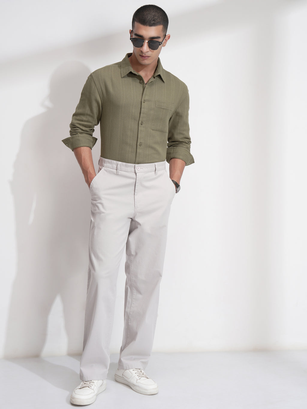 Highlander Men Olive Striped Relaxed Fit Casual Shirt - Olive - Image 2