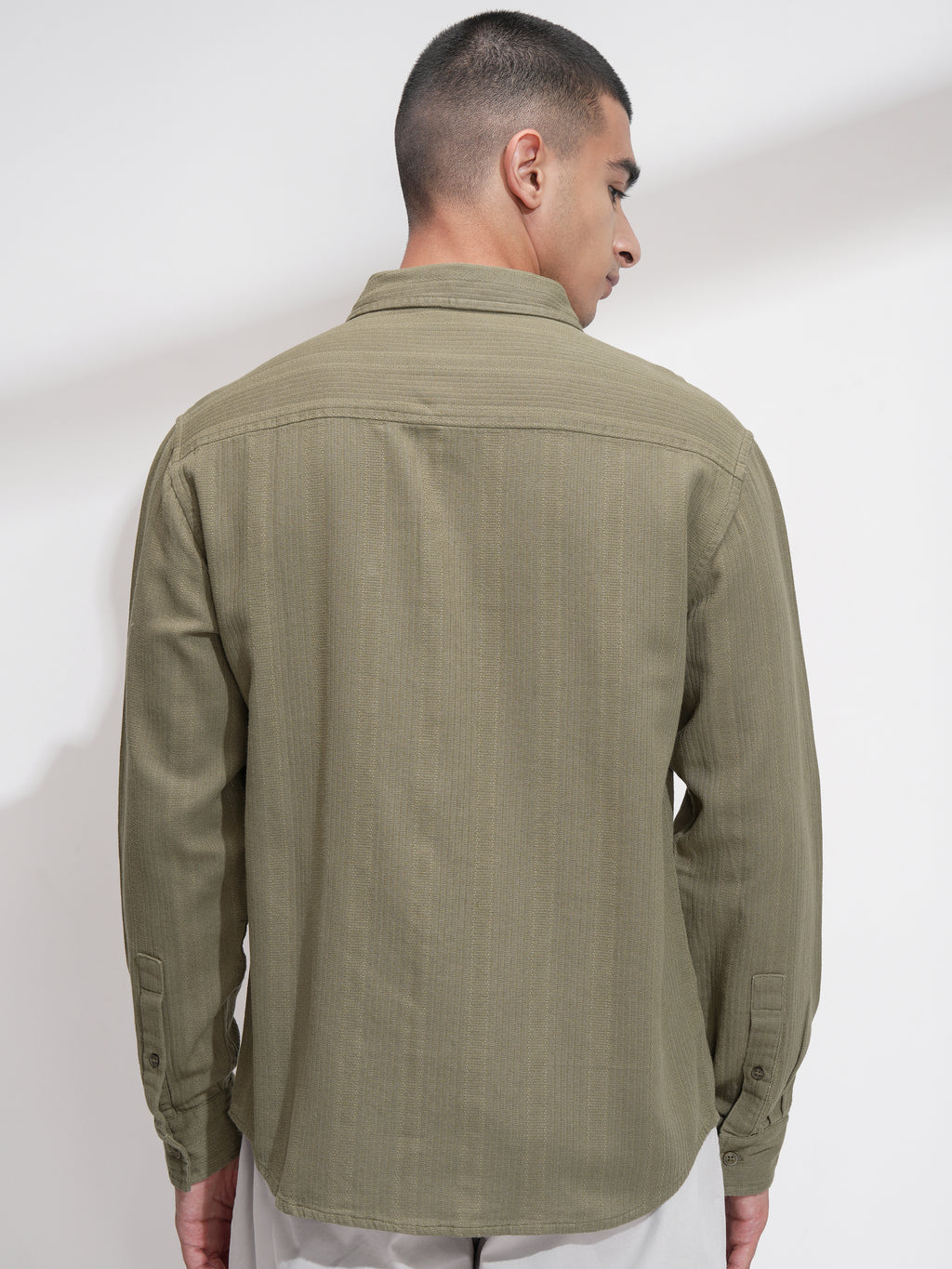 Highlander Men Olive Striped Relaxed Fit Casual Shirt - Olive - Image 3
