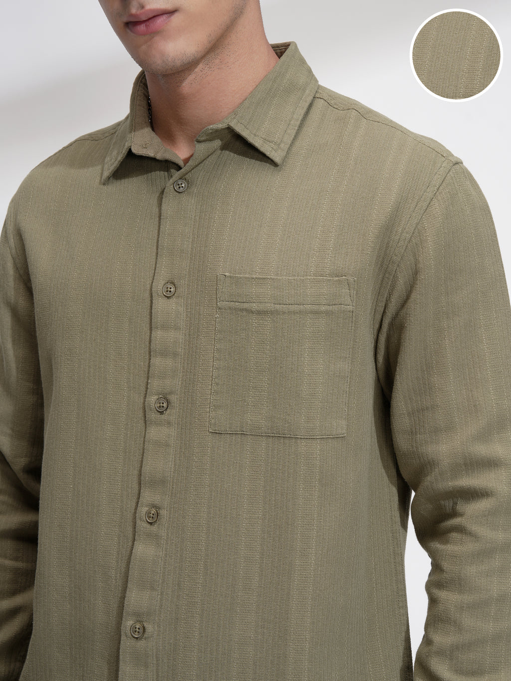 Highlander Men Olive Striped Relaxed Fit Casual Shirt - Olive - Image 5