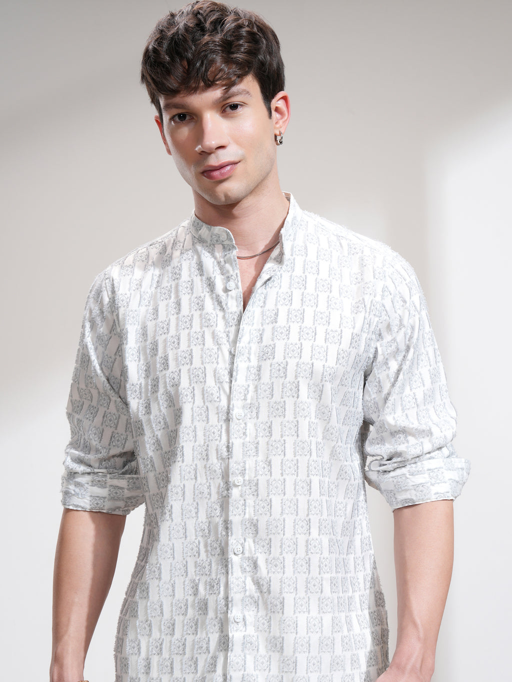 Highlander Men White Printed Slim Fit Casual Shirt - White - Image 1