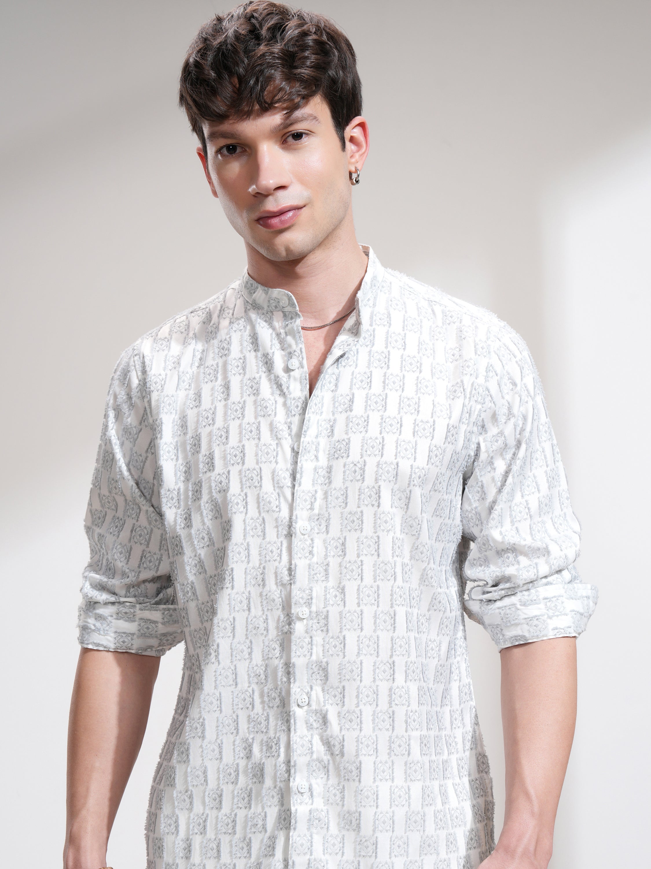 Highlander Men White Printed Slim Fit Casual Shirt - White - Image 1