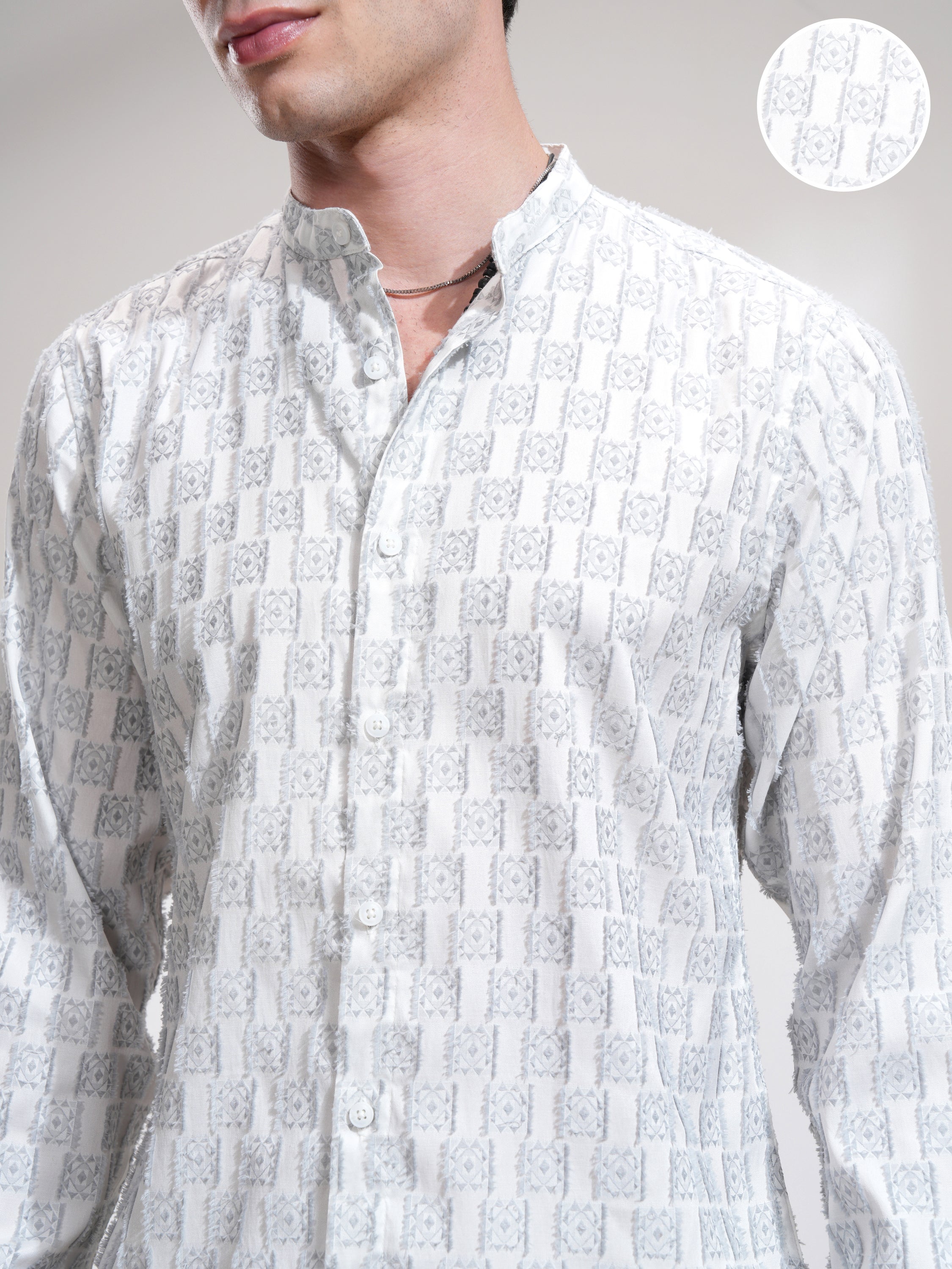 Highlander Men White Printed Slim Fit Casual Shirt - White - Image 5