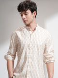 Highlander Men Cream Printed Slim Fit Casual Shirt - Cream - Image 1