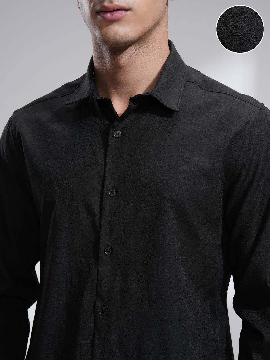 Highlander Men Black Textured Slim Fit Casual Shirt - Black - Image 5