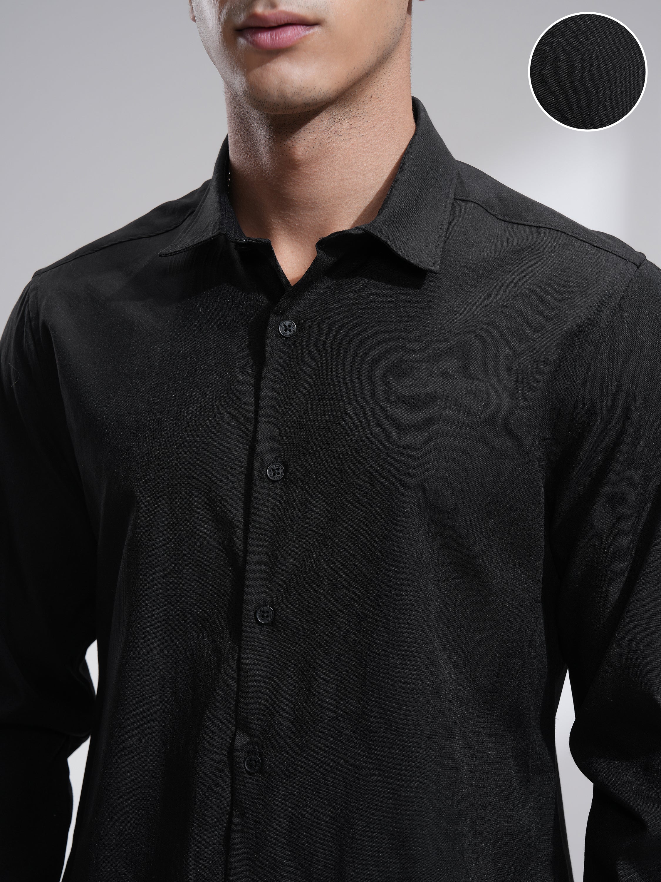 Highlander Men Black Textured Slim Fit Casual Shirt - Black - Image 5