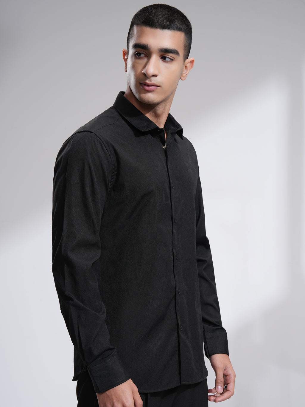 Highlander Men Black Textured Slim Fit Casual Shirt - Black - Image 6