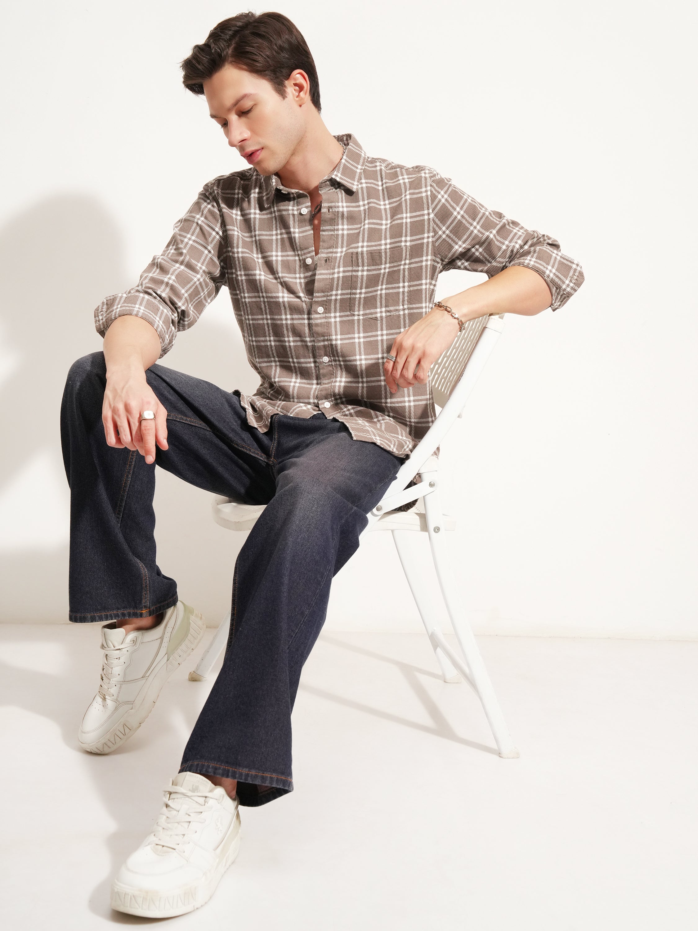 Highlander Men Brown Checked Slim Fit Casual Shirt - Brown - Image 2